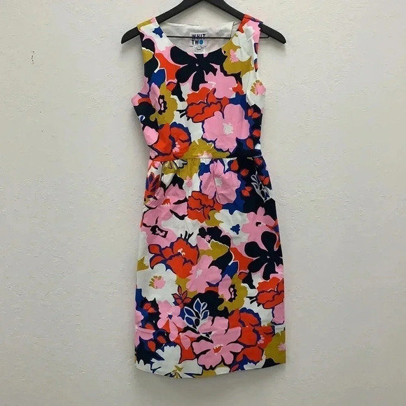 Anthropologie Whit Two Petalprint Cross-Back Dress Multi Tiki Floral Size 4 - Picture 2 of 10